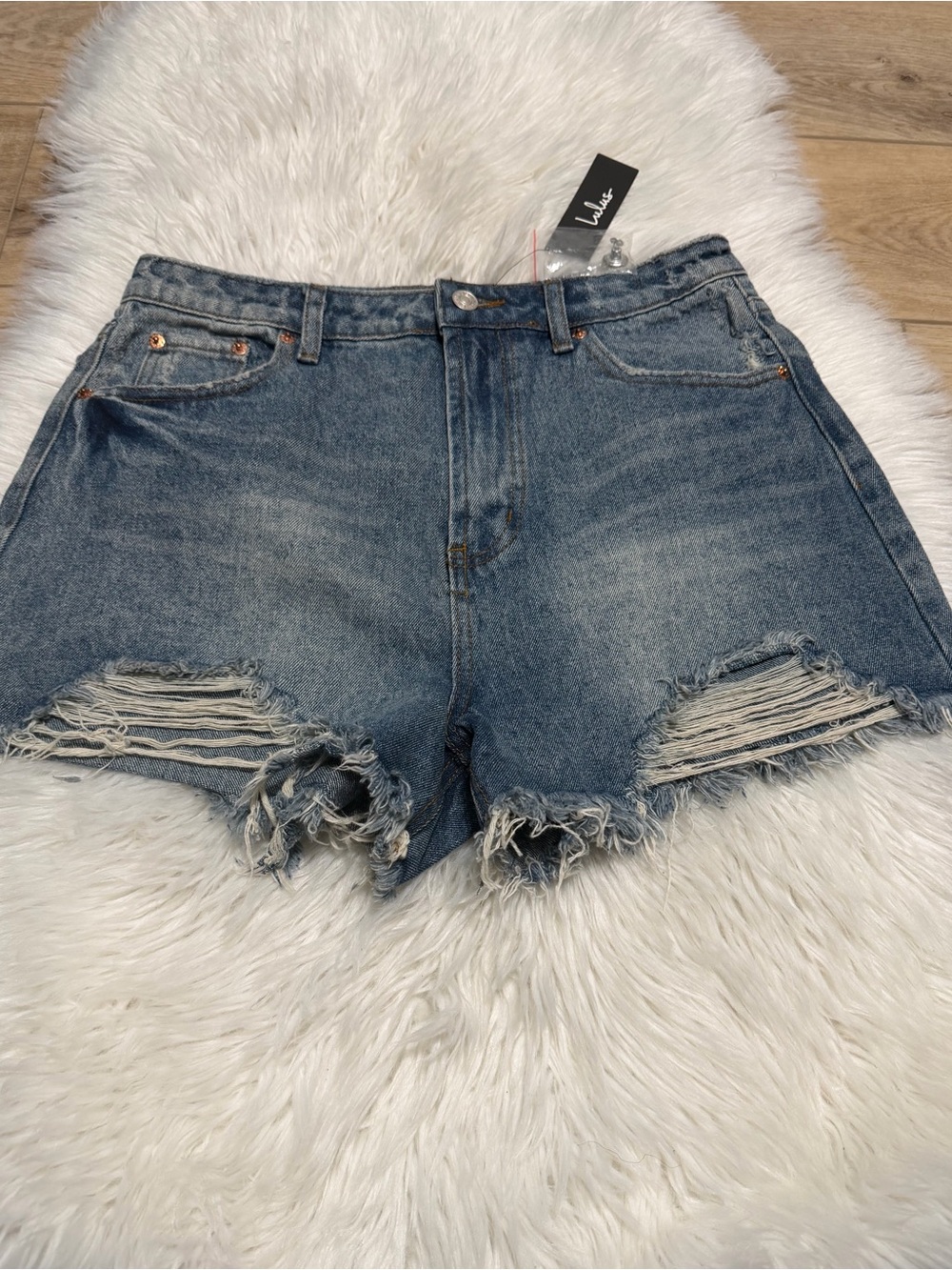 Lulu's Distressed Blue High-Rise Denim Shorts